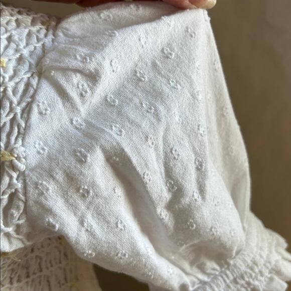 FREE PEOPLE CECELIA SMOCKED EMBROIDERED FLORAL CROPPED TOP SZ M - Picture 8 of 16